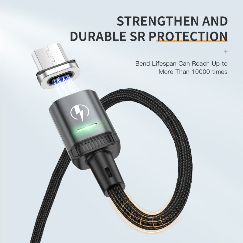 KUULAA LED Magnetic USB Cable 3A Fast Charging Type C Cable Magnet Charger Micro USB Cable for iPhone xiaomi poco samsung cord