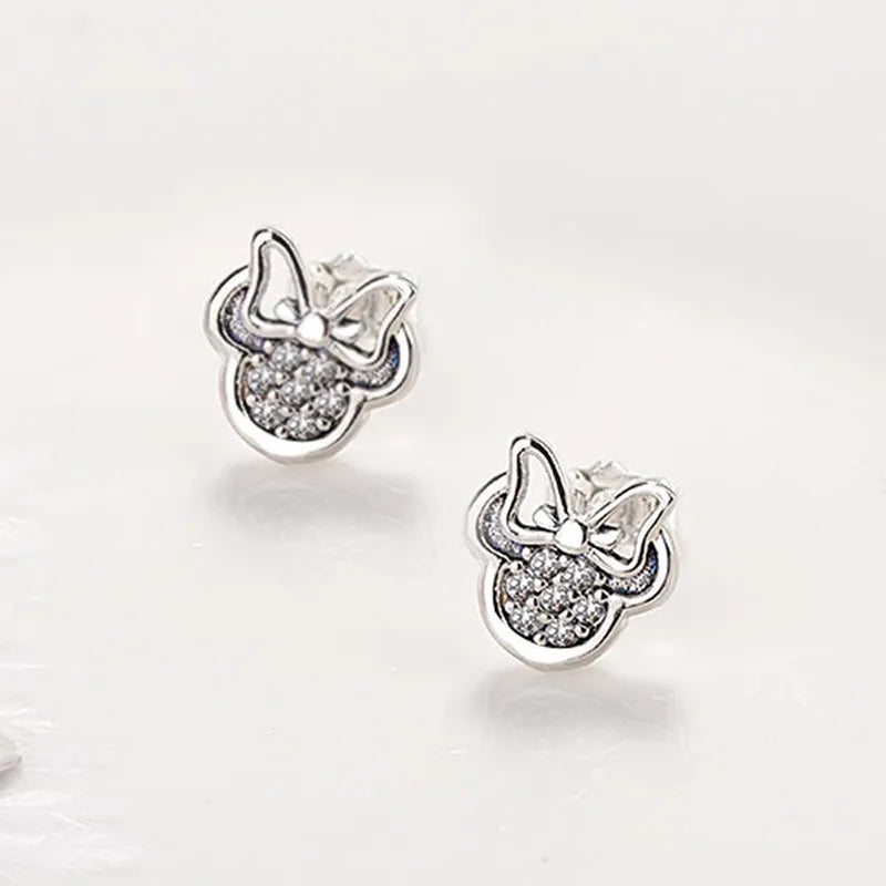 Hight Quality Silver Color CZ Zirconia Stud Earrings for Girls Kids Baby Lovely Minnie Shape Crystal Earrings Jewelry Gift