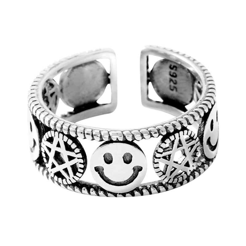 Ring For Women Girls Snake Smile Fashion Men Jewelry Vintage Ancient Silver Color Punk Hip Hop Adjustable Boho Frog