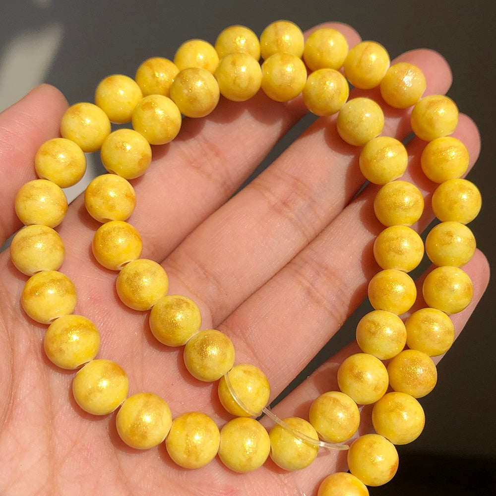 White Howlite Spun Gold plated Loose Stone Round Beads for Jewelry Making DIY Bracelet 15'' strand 4/6/8/10/12mm