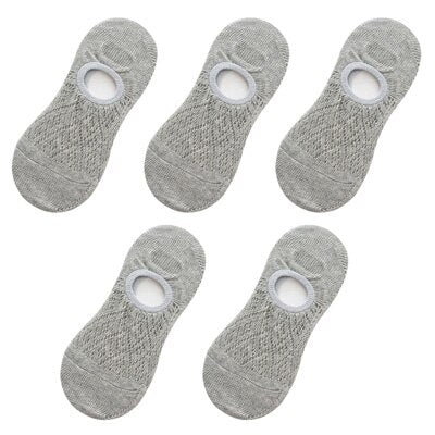 5 Pairs/Set Women Silicone non-slip invisible Socks Summer Solid Color Mesh Ankle Boat Socks Female Cotton Slipper No show Socks