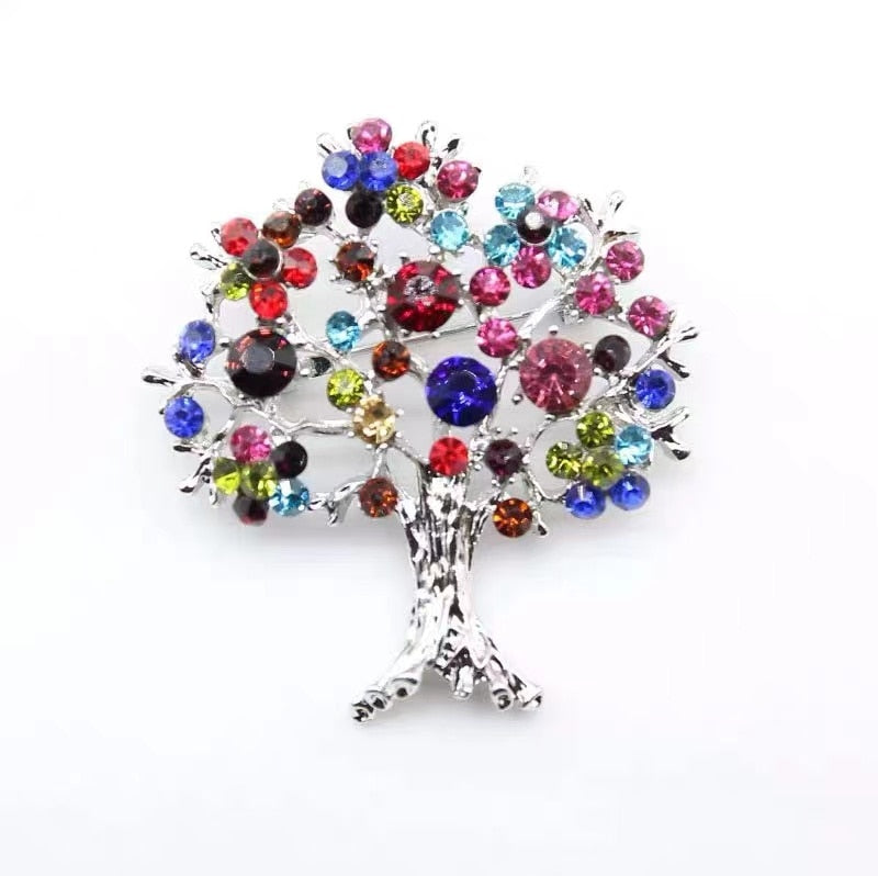 Wuli&amp;baby Multicolor Rhinestone Tree Brooches Women Men Christmas Tree Party Office Casual Brooch Pins Gifts