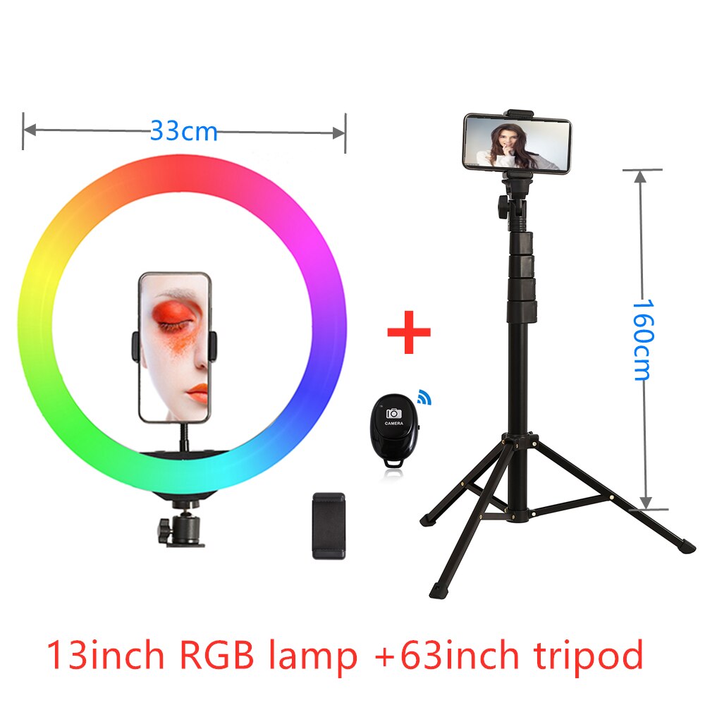 26cm 33cm RGB Selfie Circle Round LED Light with Stand Tripod Photography Studio Circle Lamps for Phone TikTok Youtube Makeup Video Vlog