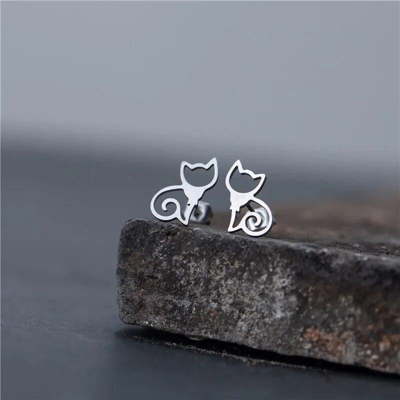 Lovely elegant simple cat stainless steel stud earring jewelry Fashion minimalist dainty post earrings for women bijoux brinco