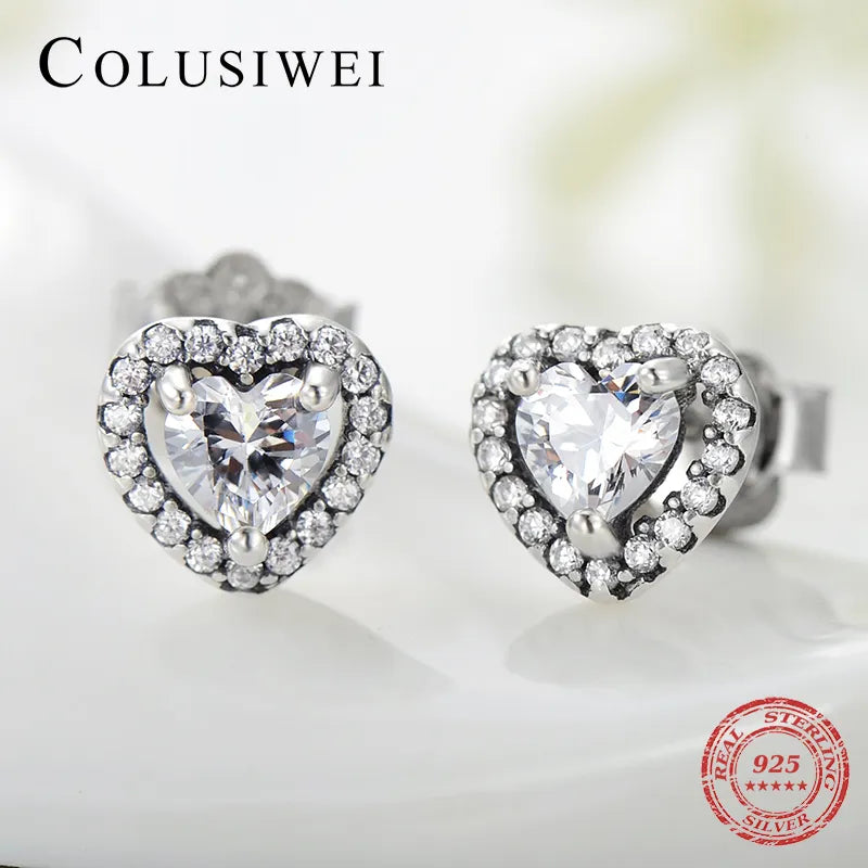 Colusiwei 925 Sterling Silver Dazzling Clear CZ Heart Stud Earrings Silver for Women Sterling Silver Jewelry Valentine Day Gift