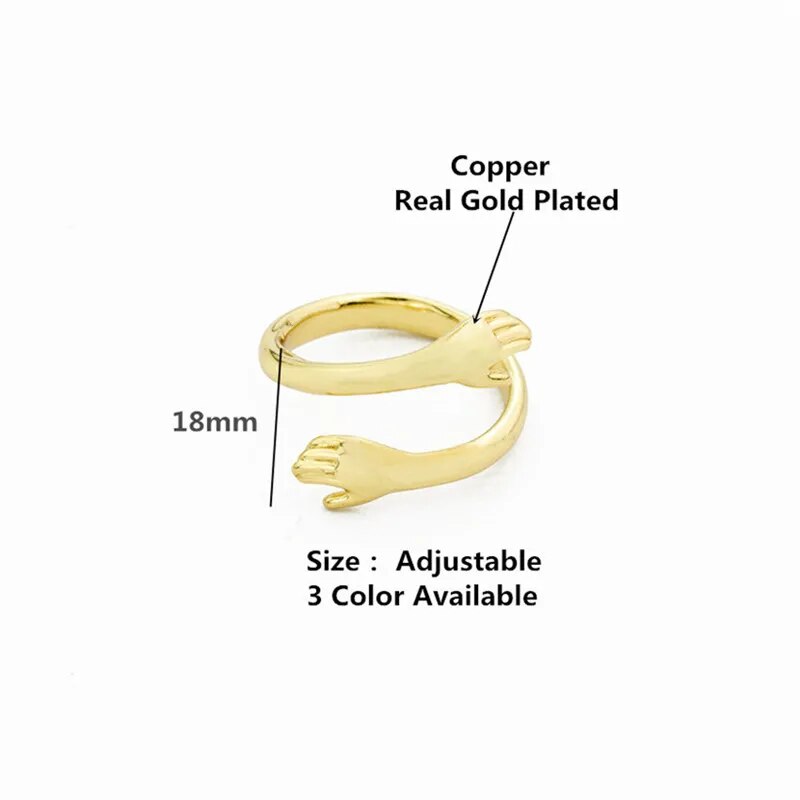 Adjustable Hand Rings For Women Vintage Gothic Stainless Steel Hug Muscle Hands Ring Party Wedding Couple Jewelry Bague Femme