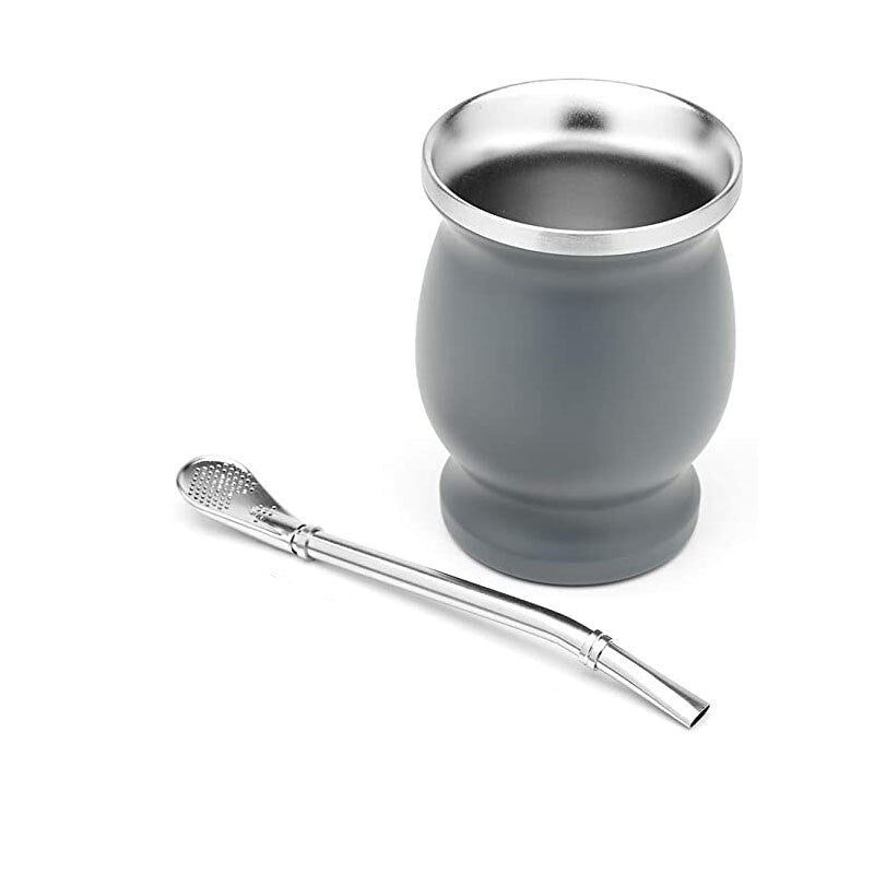 Yerba Mate Gourd Set Double-Wall Stainless Steel Mate Tea Cup and Bombilla Set Includes Yerba Mate Gourd (Cup) With One Bombilla