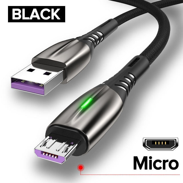 5A 2m Micro USB Type C Cable Android Mobile Phone Charger Fast Charging Data Cord Charge For iPhone 13 12 Xiaomi Samsung Huawei