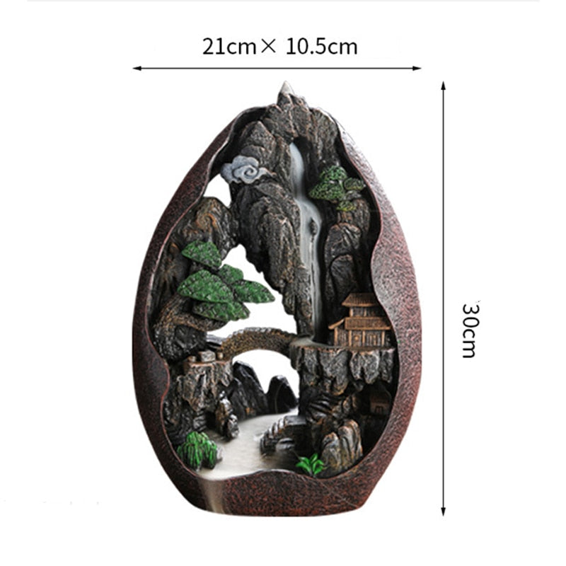 Big Resin Rockery Landscape Backflow Incense Burner Home Decor Smoke Waterfall Holder Handcrafted Buddhist Incense Holder