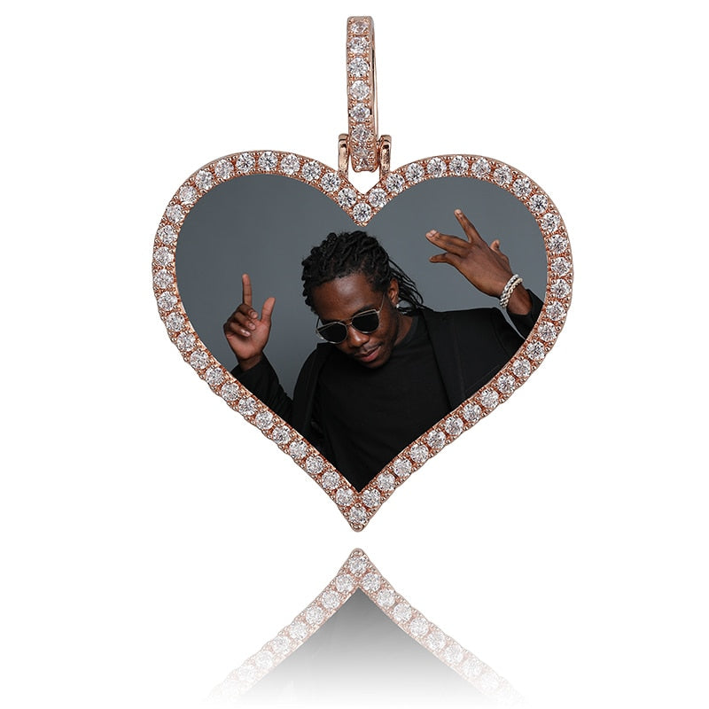 TOPGRILLZ Custom Made Photo Heart Medallions Necklace &amp; Pendant With 4mm Tennis Chain AAA Cubic Zircon Men&#39;s Hip Hop Jewelry