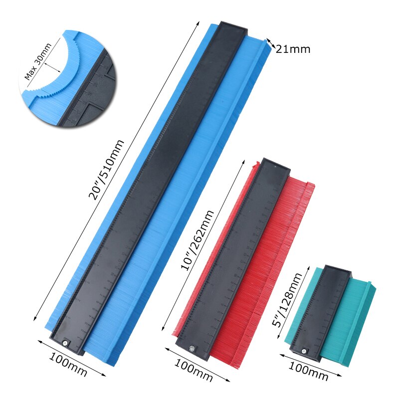 5/10/20'' Plastic Contour Gauge Profile Copy Gauge Marking Ruler For Auto Shape Duplicator Tiling Laminate Tiles Measuring Tools