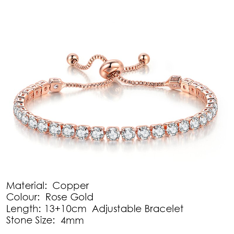 Tennis Bracelets For Women Shining White Gold Color Single-layer Zircon Adjustable Slider Buckle Charm Bracelet Fashion Jewelry