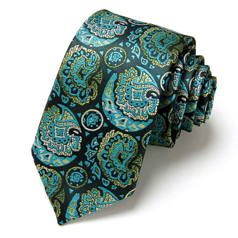 New Style Fashion Men's Tie 7.5cm Blue Necktie Green & Orange Silk Gravatas For Men Paisley Floral Fit Wedding Workplace Slim