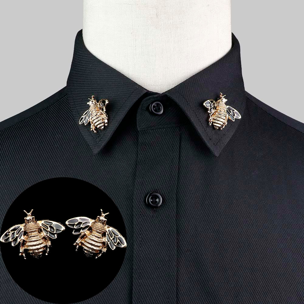 1 Pair Trendy Suit Shirt Collar Pin Tree Leaf Dragon Leopard Hollowed Triangle Crown Brooches For Men Women Daily Wear Accessory