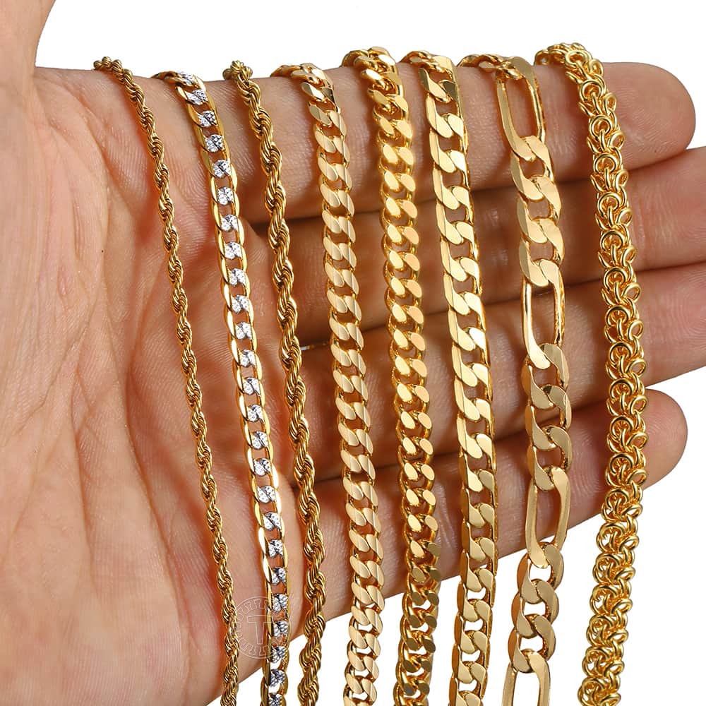 Necklace In Gold For Men And Women Male Collar with Figaro Rope Cuban Link Chain Necklace Fashion Gift Jewelry 18-24