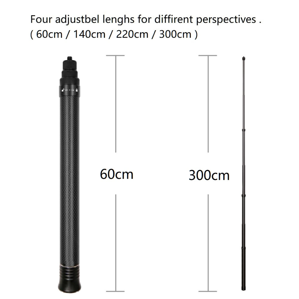 3m Ultra-Long Carbon Fiber Invisible Selfie Stick For Insta360 X3 / ONE X2 / ONE RS For GoPro Accessories