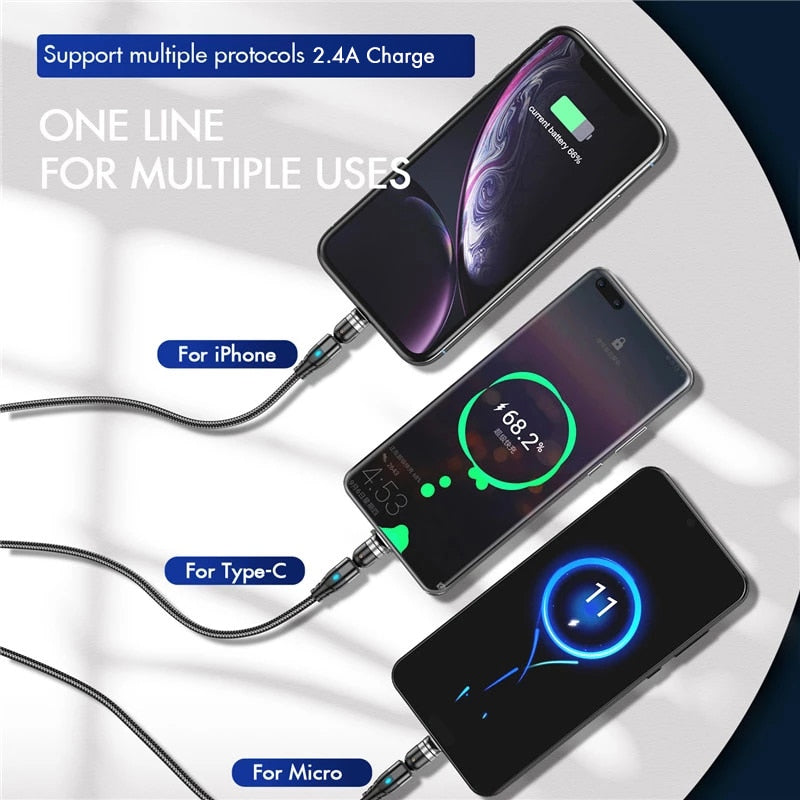 USLION 540 Degree Roating Magnetic Cable Micro USB Type C Phone Cable For iPhone11 Pro XS Max Samsung Xiaomi USB Cord Wire Cable