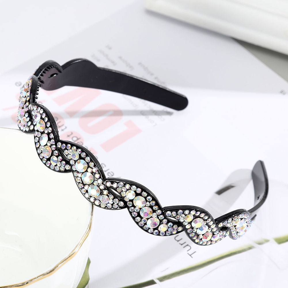 AWAYTR Hairbands Non-slip Bezel Colorful Rhinestone Flower Water Ripple Hair Hoop Headband for Women Hair Band Hair Accessories