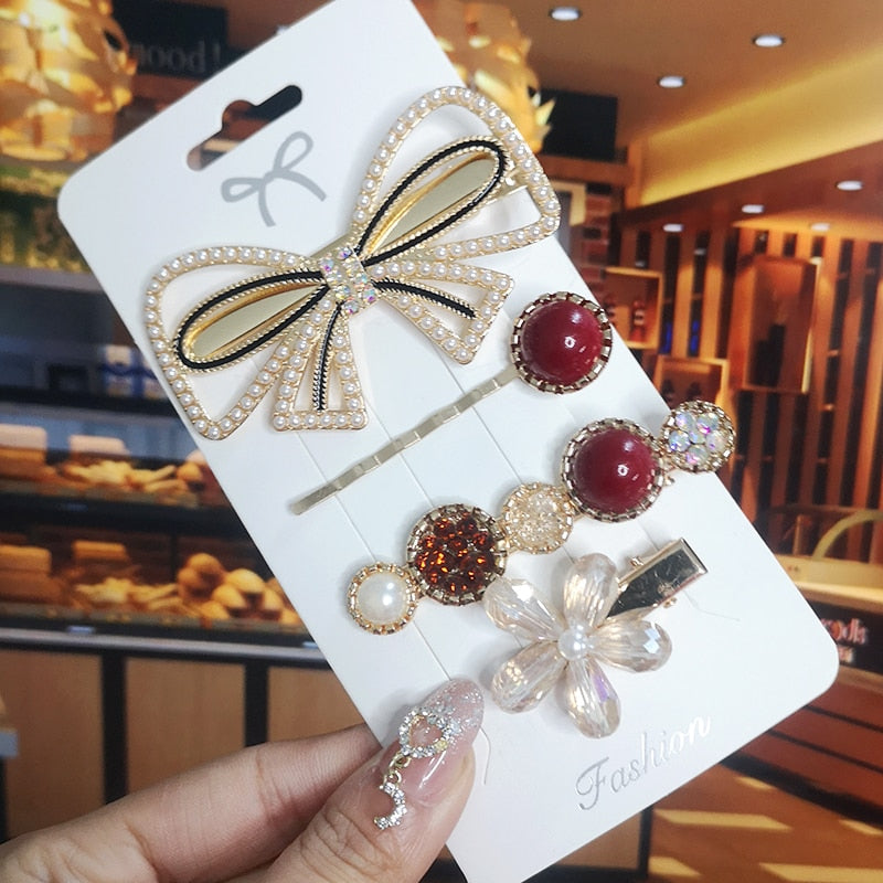 Korea Shiny Crystal Hair Clip Set Fashion Hair Accessories 2022 Trend For Women Girl Pearl Rhinestone Hairpin Side Clip For Hair