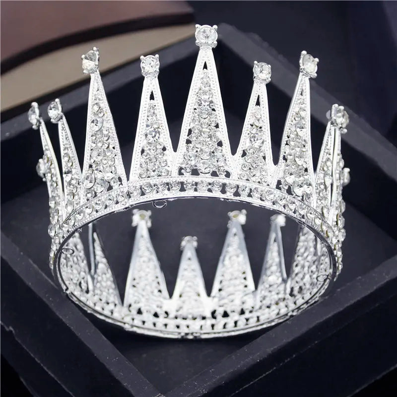 Baroque Rhinestone Crown Metal Circle Bride Tiaras Hair Jewelry Pageant Birthday Party Head Ornaments Princess Diadem Accessory