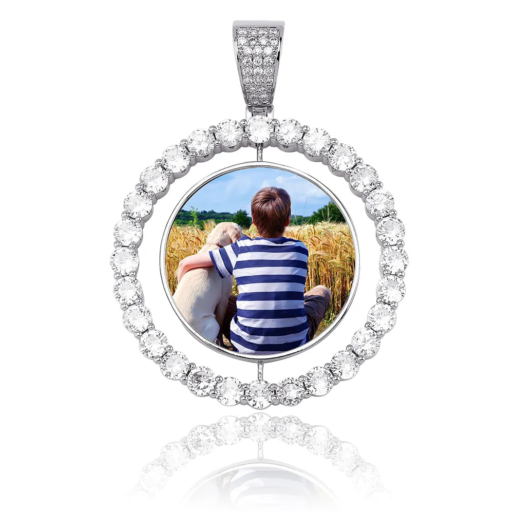 GUCY Custom Made Photo Rotating Double-Sided Medallions Pendant Necklace 4mm Tennis Chain Zircon Men&#39;s Hip Hop Jewelry