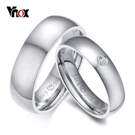 Vnox Basic Wedding Bands Rings for Women Man Customize Name Date Love Info Promise Alliance Anniversary Personalized Gift