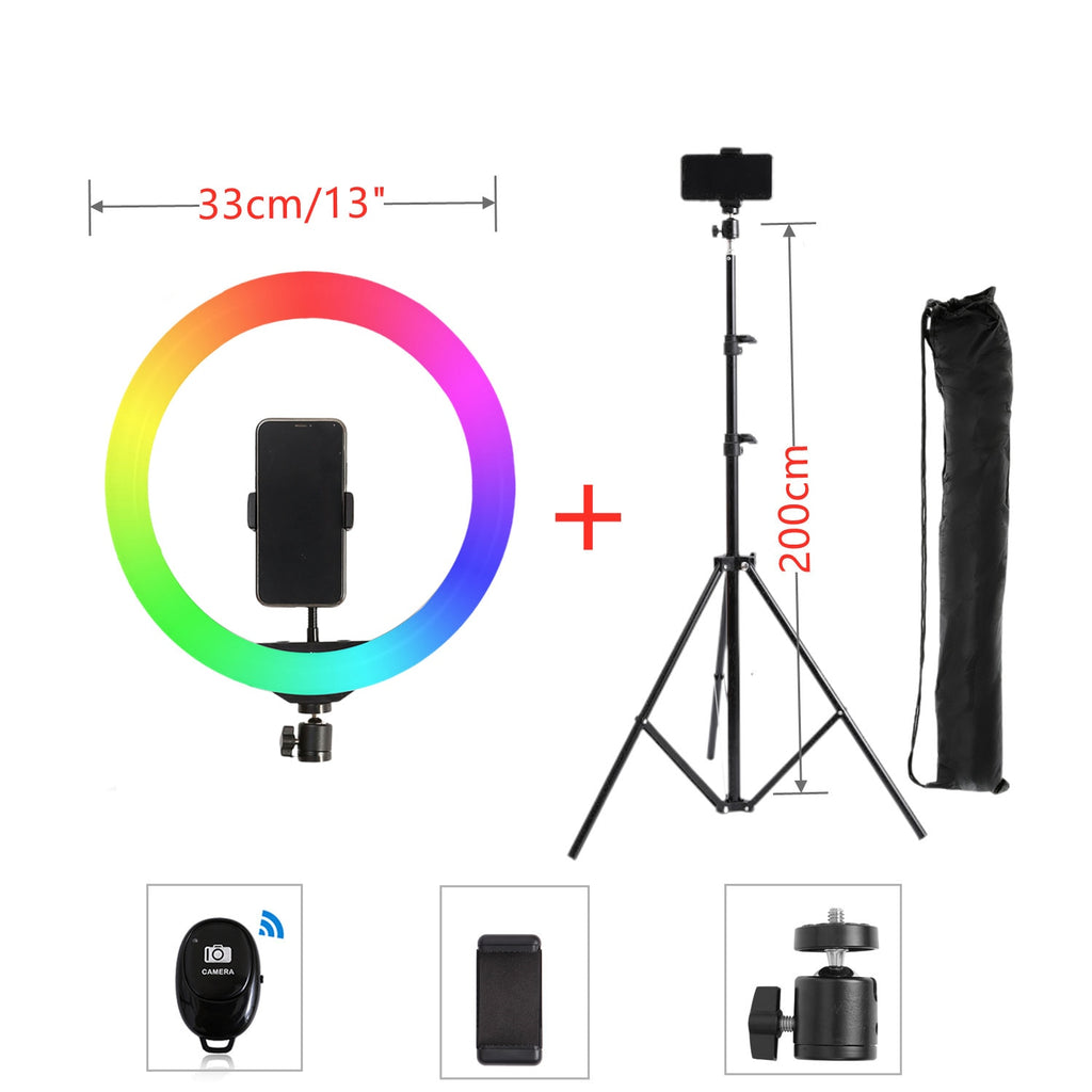 26cm 33cm RGB Selfie Circle Round LED Light with Stand Tripod Photography Studio Circle Lamps for Phone TikTok Youtube Makeup Video Vlog