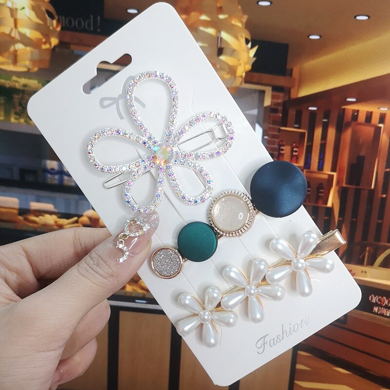 Korea Shiny Crystal Hair Clip Set Fashion Hair Accessories 2022 Trend For Women Girl Pearl Rhinestone Hairpin Side Clip For Hair