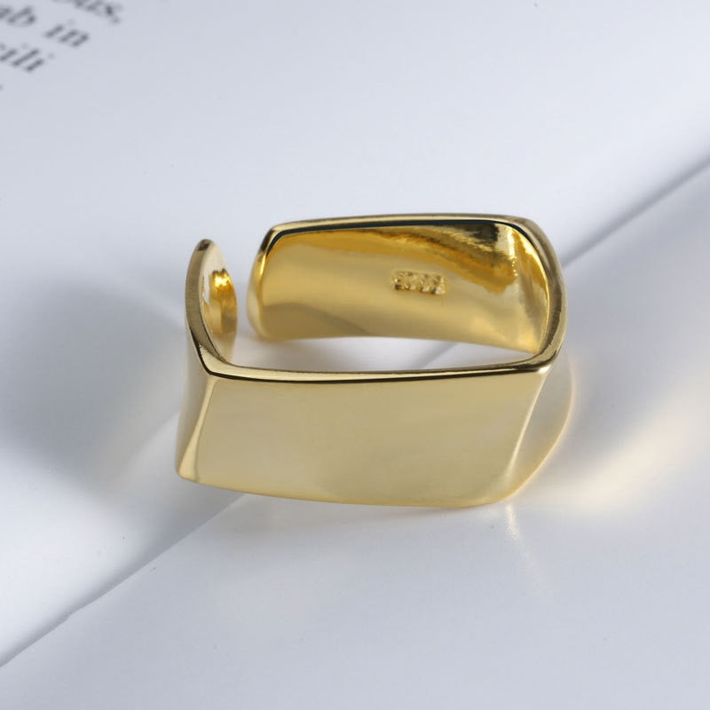 HUANZHI 2020 Gold Color Silver Color Metal Minimalist Glossy Wide Open Rings Geometric Finger Rings for Women Men Jewelry