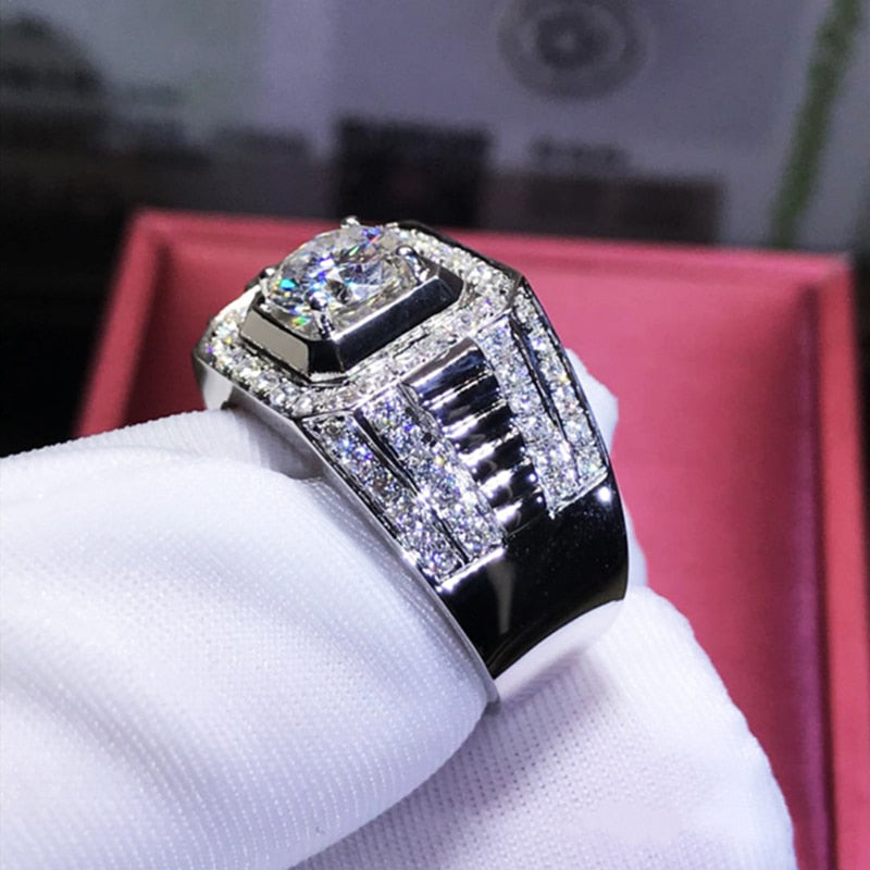 Gorgeous Men's Big Natural Birthstone Crystal Zircon Rings Banquet Engagement Ring Men's Wedding Band Jewelry Size 7-12