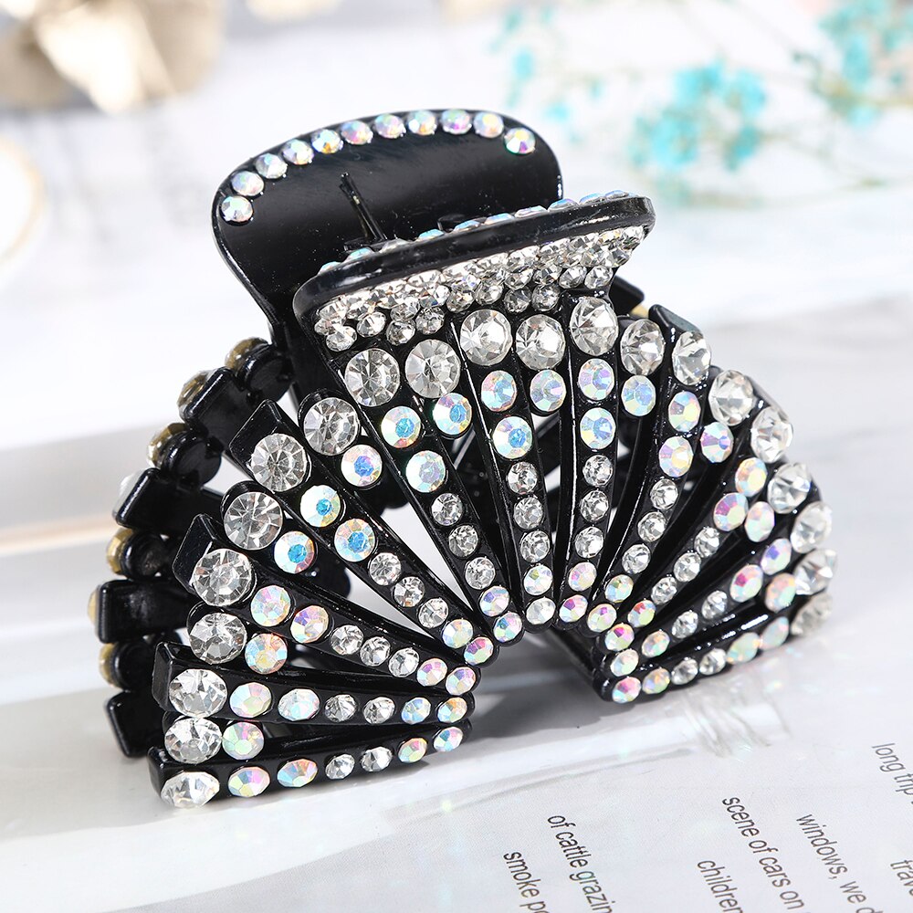 AWAYTR Large Size Women Vintage Rhinestone Hair Claw Crab Clips Crystal Clamps Hairpin Bow Knot Hair Clip Hair Accessories Girls