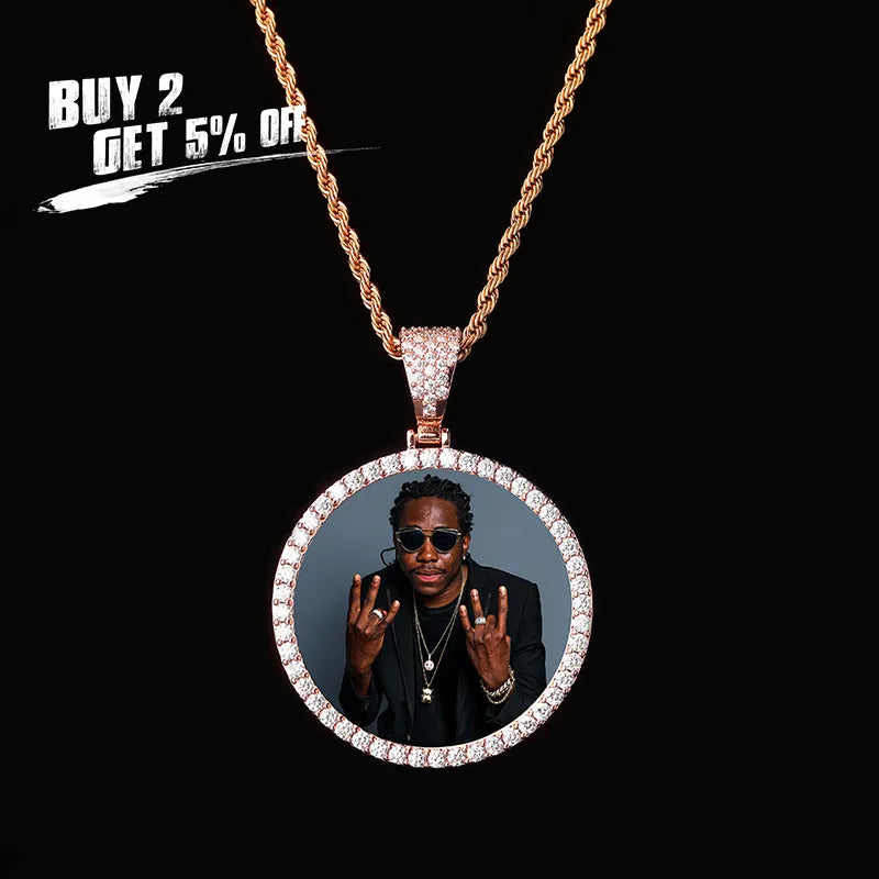 JINAO NEW Custom Ice out Large size Photo Round Necklace &amp; Pendant With 4mmTennis Chain AAA Cubic Zircon Hip hop Jewelry