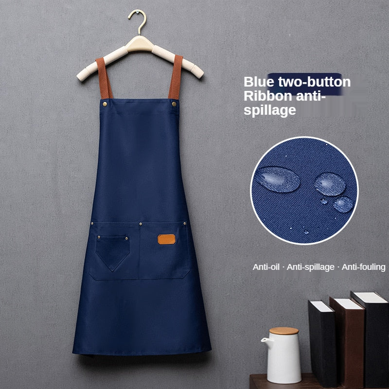 Customized personality logo signature men&#39;s and women&#39;s kitchen aprons home chef baking clothes with pockets adult bib waist bag