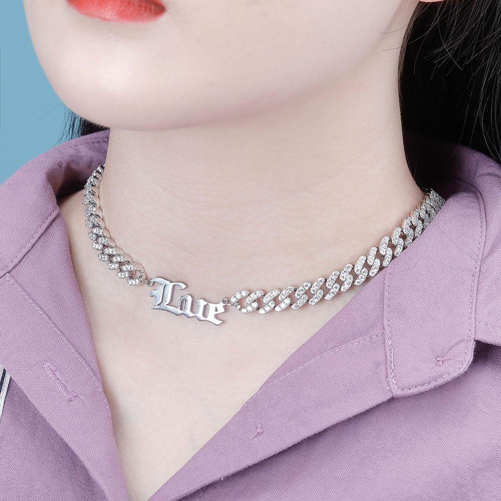 TOPGRILLZ Custom Name Pendant Choker Necklace Stainless Steel 26 Different Style Custom  Necklace With CZ Chain Necklace