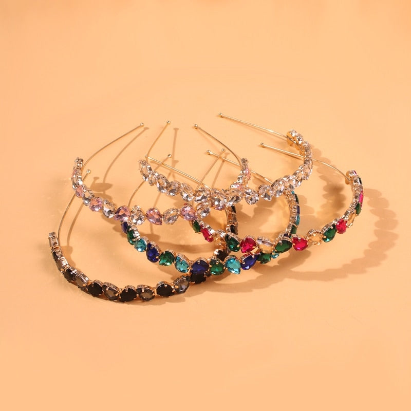 Korean Luxury Rhinestone Headband Colored Irregular Full Crystal Hair Hoop Hair Ornament Trendy Bridal Crown Hair Accessories