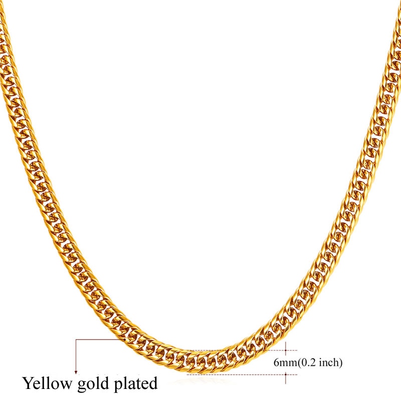 U7 Men Thick Chain Necklace Gold Chain 6/9/13MM Miami Cuban Chain Necklace 14&quot;-30&quot;  Stainless Steel Chunky Necklace N453