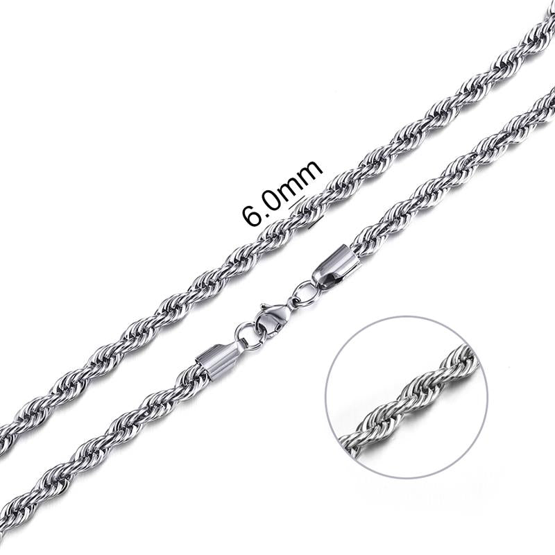 Jiayiqi 2mm-7mm Rope Chain Necklace Stainless Steel Never Fade Waterproof Choker Men Women Jewelry Silver Color Chains Gift