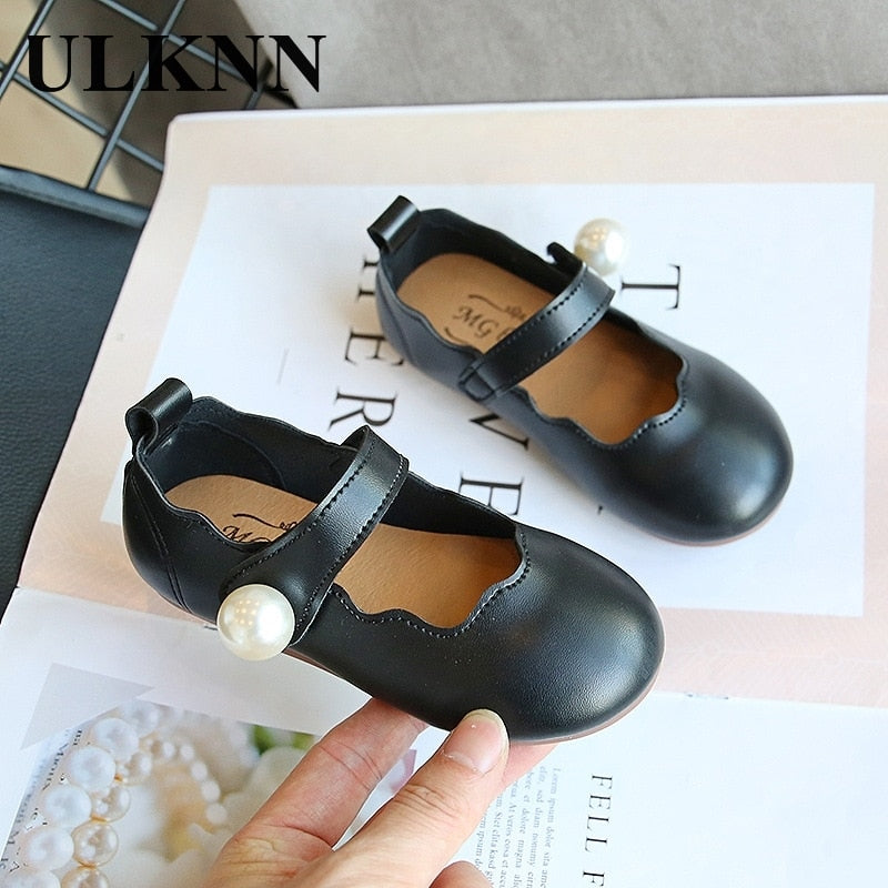 ULKNN Girls Small Leather Shoes 2023 Autumn New Fashion Children's Princess Dance Shoes Kid's Performance Pearl Shoes