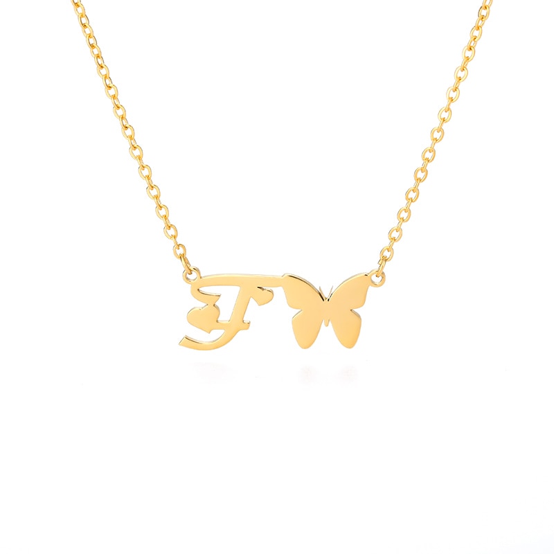 Butterfly Initial Necklace For Women Stainless Steel Gold Color A-Z Letter Necklace Pendant Bijoux Femme 2020 Boho Jewelry Gift