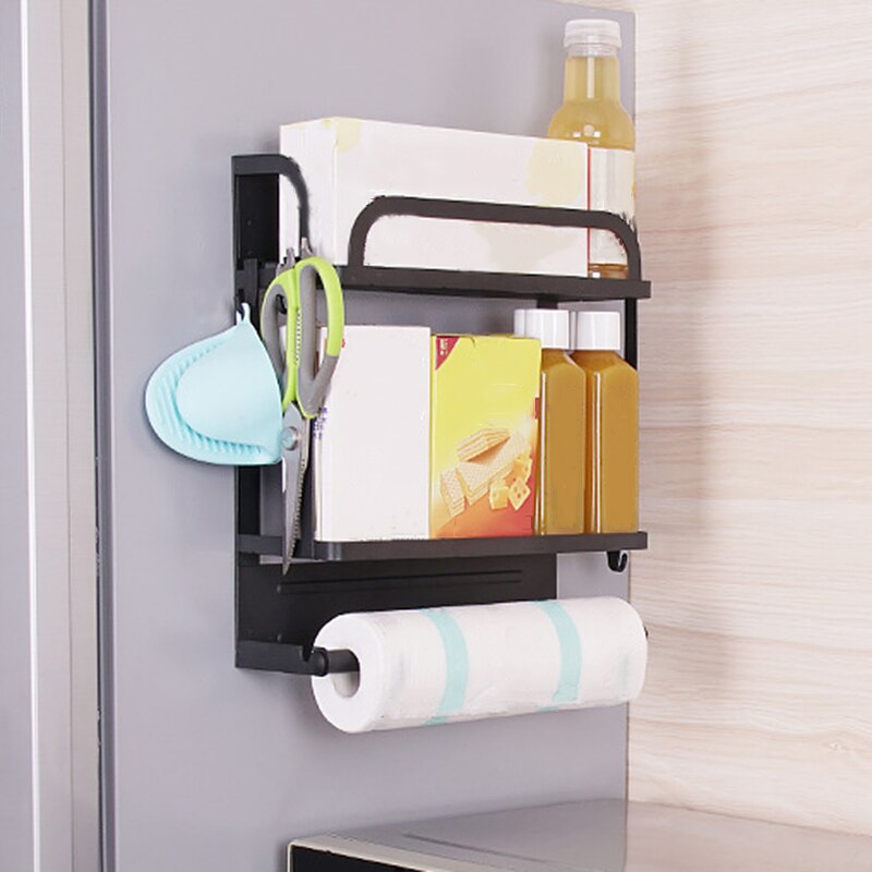 Magnetic Adsorption Refrigerator Side Rack Wall-mounted Storage Shelf Holder Kitchen Paper Towel Shelf Rack Fridge Organizer