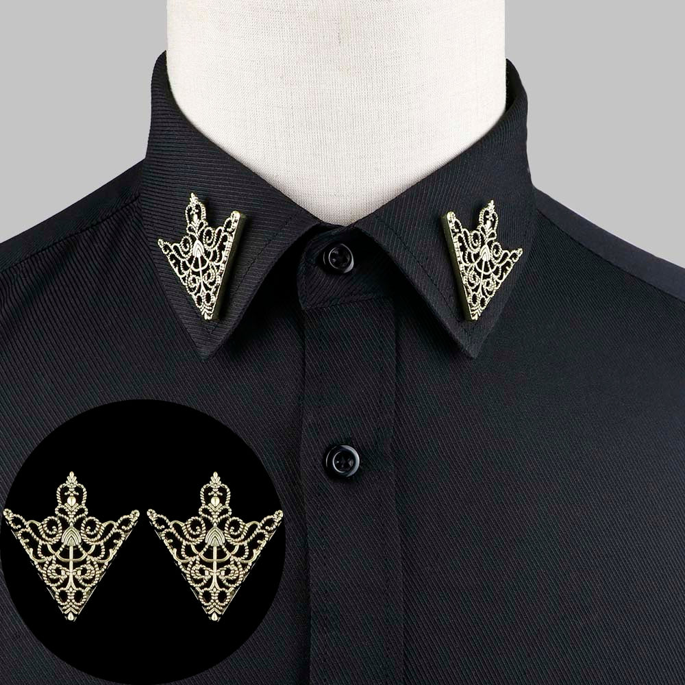 1 Pair Trendy Suit Shirt Collar Pin Tree Leaf Dragon Leopard Hollowed Triangle Crown Brooches For Men Women Daily Wear Accessory