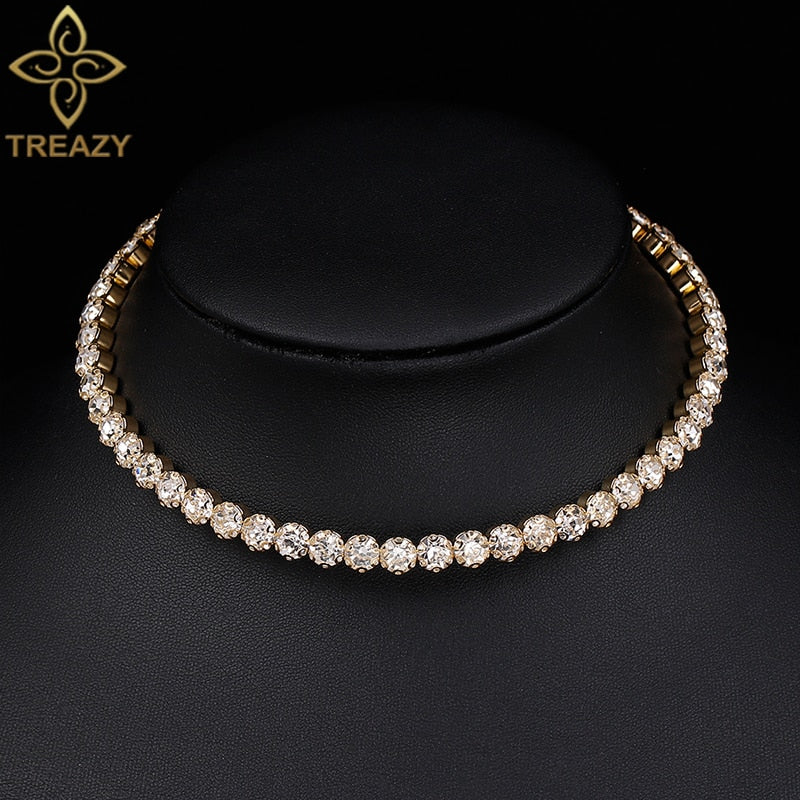 TREAZY Bridal Fashion Crystal Rhinestone Choker Necklace Women Wedding Accessories Tennis Chain Chokers Jewelry Collier Femme