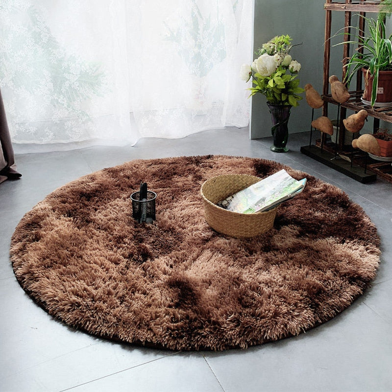 Fluffy Carpet for Living Room Soft Kid Room Round Mat Carpet Anti-slip Floor Mat Home Decor Plush Thick Tie Dyeing Rug Carpet