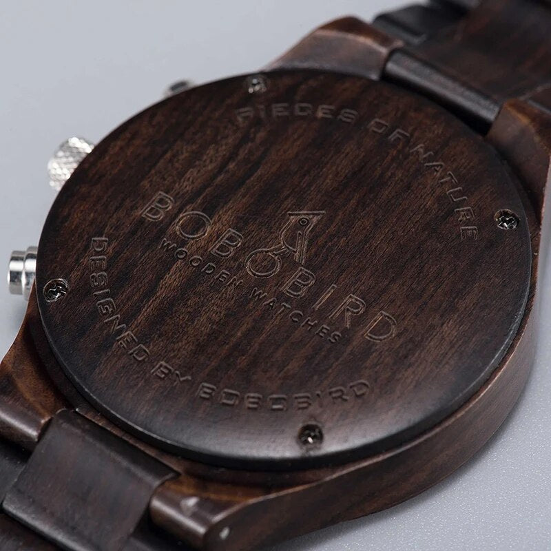 BOBO BIRD Wood Men‘s Watches Stopwatch Male Ebony Chronograph Calendar Wristwatch Man Custom private label in Gift Box Dropship