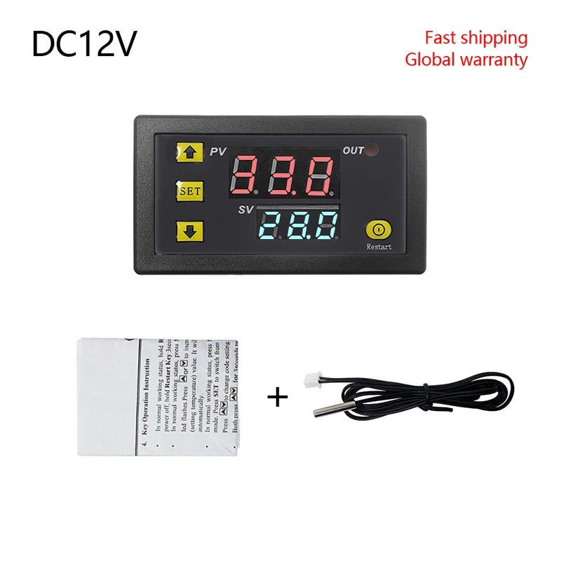 Digital Temperature Controller Thermostat W3230 DC 12V 24V AC110V-220V LED Display Heating Cooling White Black Waterproof Probe