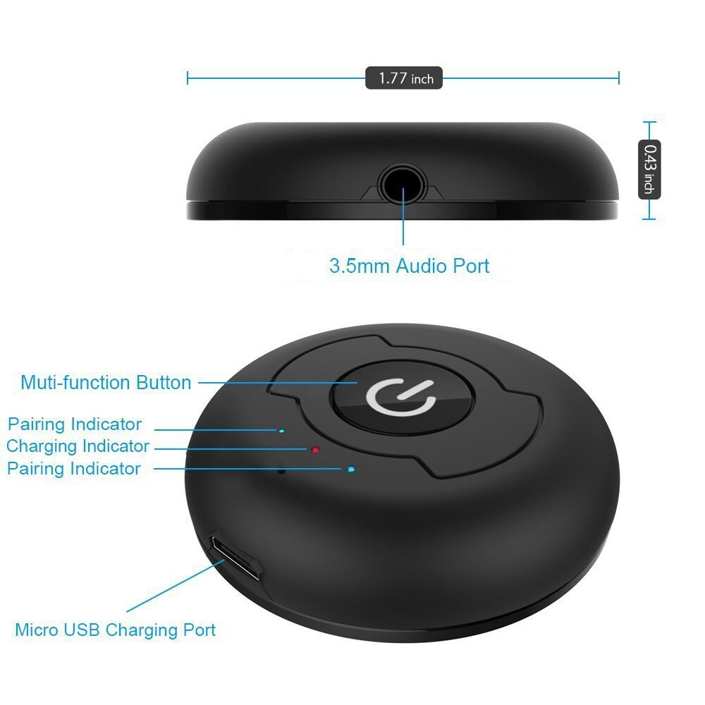 VAORLO Multipoint Bluetooth 5.0 Audio Transmitter For TV PC Connect 2 Headphones 3.5mm AUX Low Latency Stereo Wireless Adapter