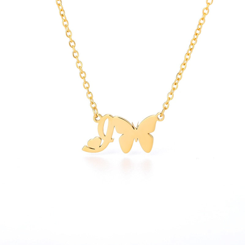 Butterfly Initial Necklace For Women Stainless Steel Gold Color A-Z Letter Necklace Pendant Bijoux Femme 2020 Boho Jewelry Gift