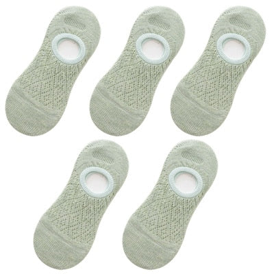 5 Pairs/Set Women Silicone non-slip invisible Socks Summer Solid Color Mesh Ankle Boat Socks Female Cotton Slipper No show Socks