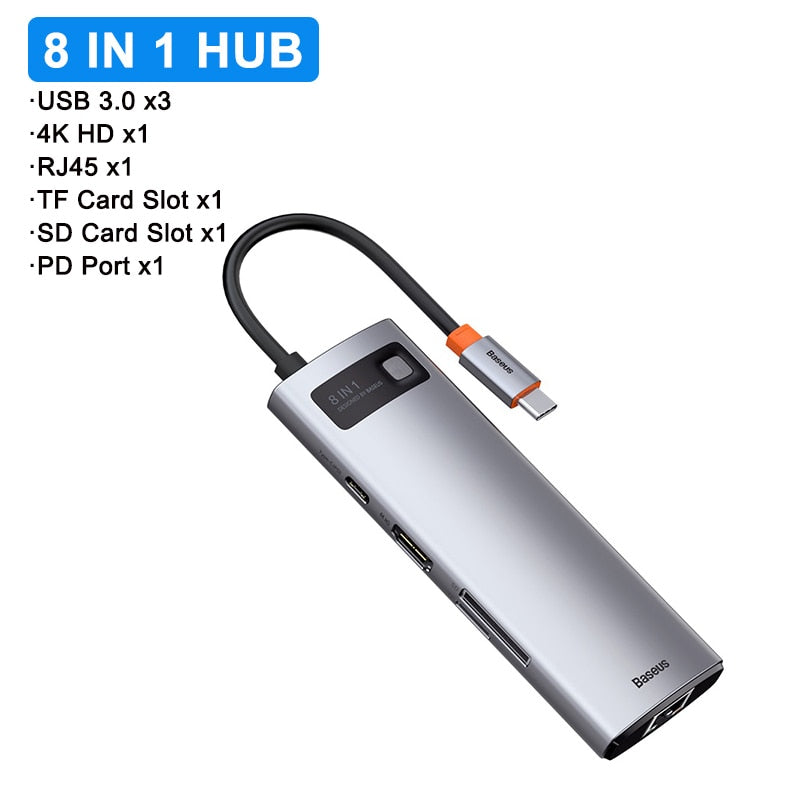 Baseus USB C HUB to HDMI-compatibe Adapter RJ45 Card Reader USB 3.0 PD 100W Type C Docking Station For Macbook Pro Surface iPad