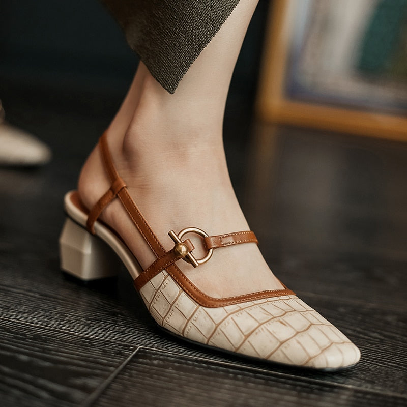 2021 Spring/summer New Genuine Leather Chunky Women Shoes Square Toe Buckle Strap Pumps Women Sandals Mary Jane Women Heels